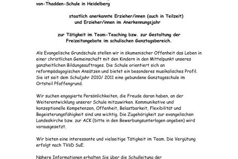 Stellenanzeige staatl. anerkannte Erzieher*innen